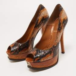 Pre Owned Fendi Tricolor Python Fendista Platform Pumps Size 38 