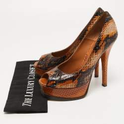 Pre Owned Fendi Tricolor Python Fendista Platform Pumps Size 38 