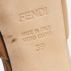 Fendi Beige Patent Leather Zucca Print Heel Peep Toe Slide Sandals Size 39