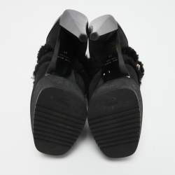 Pre Owned Fendi Black Nubuck and Leather Platform Booties Size 38 