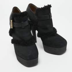 Pre Owned Fendi Black Nubuck and Leather Platform Booties Size 38 