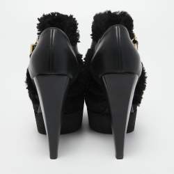 Pre Owned Fendi Black Nubuck and Leather Platform Booties Size 38 