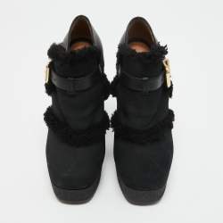 Pre Owned Fendi Black Nubuck and Leather Platform Booties Size 38 