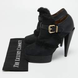 Pre Owned Fendi Black Nubuck and Leather Platform Booties Size 38 