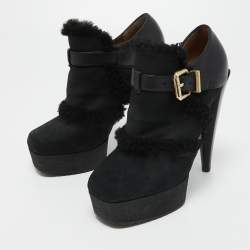 Pre Owned Fendi Black Nubuck and Leather Platform Booties Size 38 