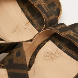 Fendi Brown Zucca Canvas Espadrille Wedge Slingback Sandals Size 40