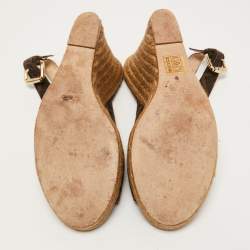 Fendi Brown Zucca Canvas Espadrille Wedge Slingback Sandals Size 40