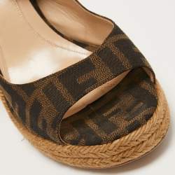 Fendi Brown Zucca Canvas Espadrille Wedge Slingback Sandals Size 40