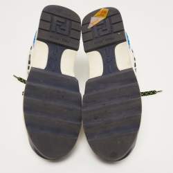 Pre Owned Fendi Grey/Black Leather and FF Fabric T-Rex Sneakers Size 38