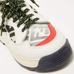 Pre Owned Fendi Grey/Black Leather and FF Fabric T-Rex Sneakers Size 38