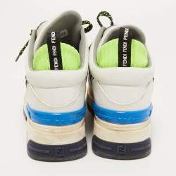 Pre Owned Fendi Grey/Black Leather and FF Fabric T-Rex Sneakers Size 38