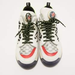 Pre Owned Fendi Grey/Black Leather and FF Fabric T-Rex Sneakers Size 38