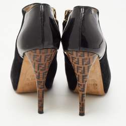 Pre Owned Fendi Black Suede and Patent Leather Ankle Booties Size 38.5