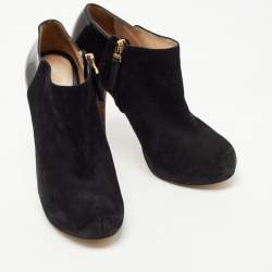 Pre Owned Fendi Black Suede and Patent Leather Ankle Booties Size 38.5
