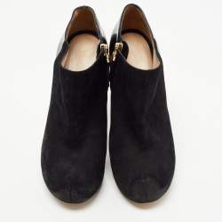 Pre Owned Fendi Black Suede and Patent Leather Ankle Booties Size 38.5