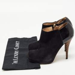 Pre Owned Fendi Black Suede and Patent Leather Ankle Booties Size 38.5