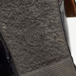 Pre Owned Fendi Black/Brown Patent Leather and Zucca Canvas Demi Wedge Sandals Size 39.5