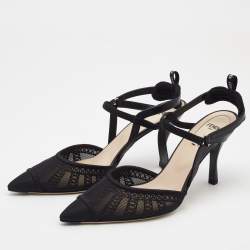 Fendi Black Mesh and Leather Colibri Lite Slingback Pumps Size 40