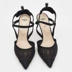 Fendi Black Mesh and Leather Colibri Lite Slingback Pumps Size 40