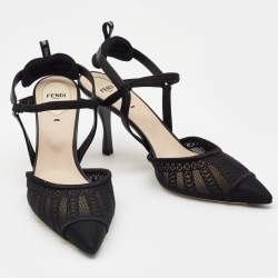 Fendi Black Mesh and Leather Colibri Lite Slingback Pumps Size 40