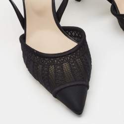 Fendi Black Mesh and Leather Colibri Lite Slingback Pumps Size 40