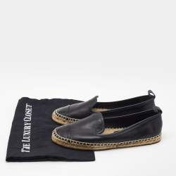 Pre Owned Fendi Black Leather Junia Cap Toe Flat Espadrille Size 38.5