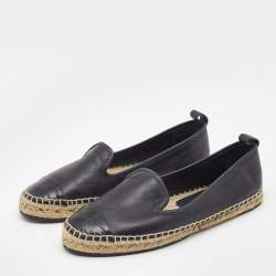 Pre Owned Fendi Black Leather Junia Cap Toe Flat Espadrille Size 38.5