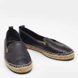 Pre Owned Fendi Black Leather Junia Cap Toe Flat Espadrille Size 38.5