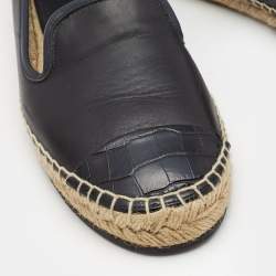 Pre Owned Fendi Black Leather Junia Cap Toe Flat Espadrille Size 38.5