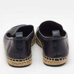 Pre Owned Fendi Black Leather Junia Cap Toe Flat Espadrille Size 38.5