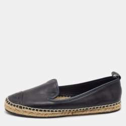 Pre Owned Fendi Black Leather Junia Cap Toe Flat Espadrille Size 38.5