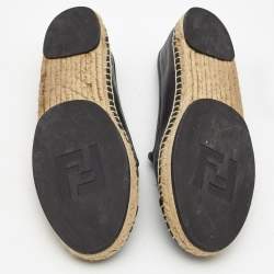 Pre Owned Fendi Black Leather Junia Cap Toe Flat Espadrille Size 38.5