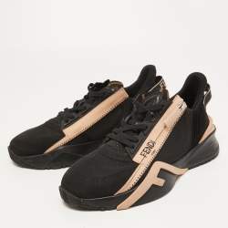 Pre Owned Fendi Black/Pink Suede and Nylon Flow Sneakers Size 39