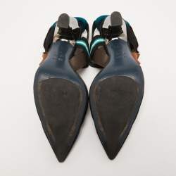 Pre Owned Fendi  Black/Brown Zucca Mesh and Leather Colibri Slingback Pumps Size 41