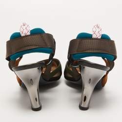 Pre Owned Fendi  Black/Brown Zucca Mesh and Leather Colibri Slingback Pumps Size 41