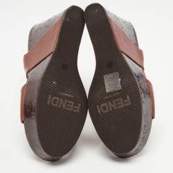 Pre Owned Fendi Brown Leather Wedge Platform Slide Sandals Size 40