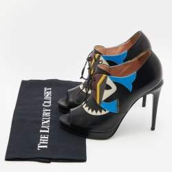 Pre Owned Fendi Multicolor Leather Monster Peep Toe Ankle Booties Size 38