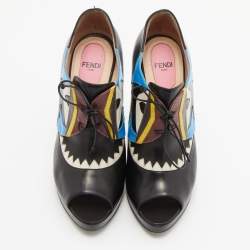 Pre Owned Fendi Multicolor Leather Monster Peep Toe Ankle Booties Size 38