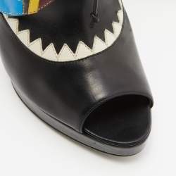 Pre Owned Fendi Multicolor Leather Monster Peep Toe Ankle Booties Size 38