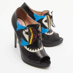 Pre Owned Fendi Multicolor Leather Monster Peep Toe Ankle Booties Size 38