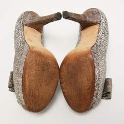 Pre Owned Fendi Metallic Brocade Fabric Bow Deco Peep Toe Platform Pumps Size 39