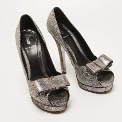 Pre Owned Fendi Metallic Brocade Fabric Bow Deco Peep Toe Platform Pumps Size 39
