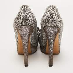 Pre Owned Fendi Metallic Brocade Fabric Bow Deco Peep Toe Platform Pumps Size 39