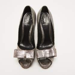 Pre Owned Fendi Metallic Brocade Fabric Bow Deco Peep Toe Platform Pumps Size 39
