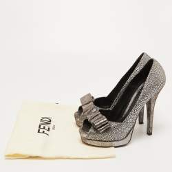 Pre Owned Fendi Metallic Brocade Fabric Bow Deco Peep Toe Platform Pumps Size 39