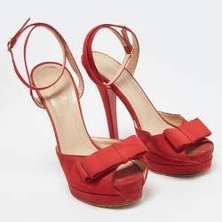 Fendi Red Fabric Bow Ankle Strap Platform Sandals Size 40