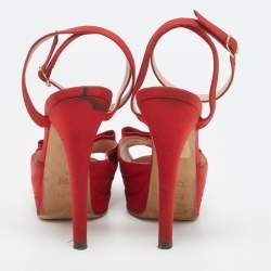 Fendi Red Fabric Bow Ankle Strap Platform Sandals Size 40