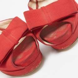 Fendi Red Fabric Bow Ankle Strap Platform Sandals Size 40
