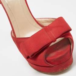 Fendi Red Fabric Bow Ankle Strap Platform Sandals Size 40