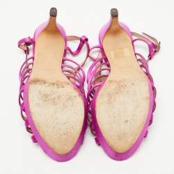 Pre Owned Fendi Magenta Crystal Embellished Satin Strappy Slingback Sandals Size 40